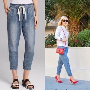 Free People Slouchy Easy Chambray Harem Cargo Drawstring Jean Pant Blue Size XS
